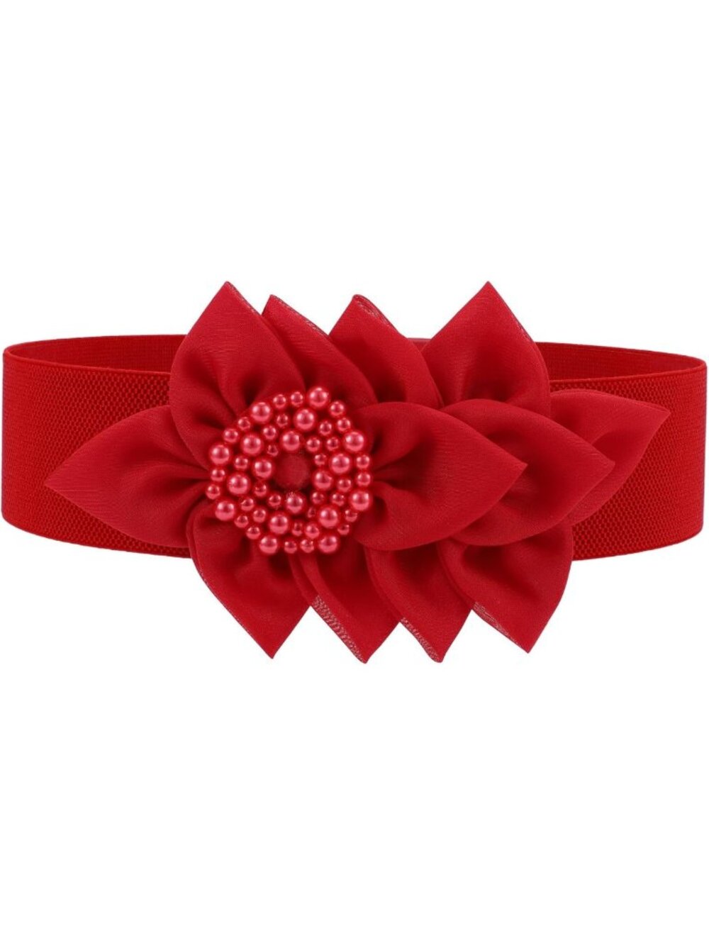 Women's Wide Stretchy Elastic Belt with Floral Decor - Perfect for Dresses